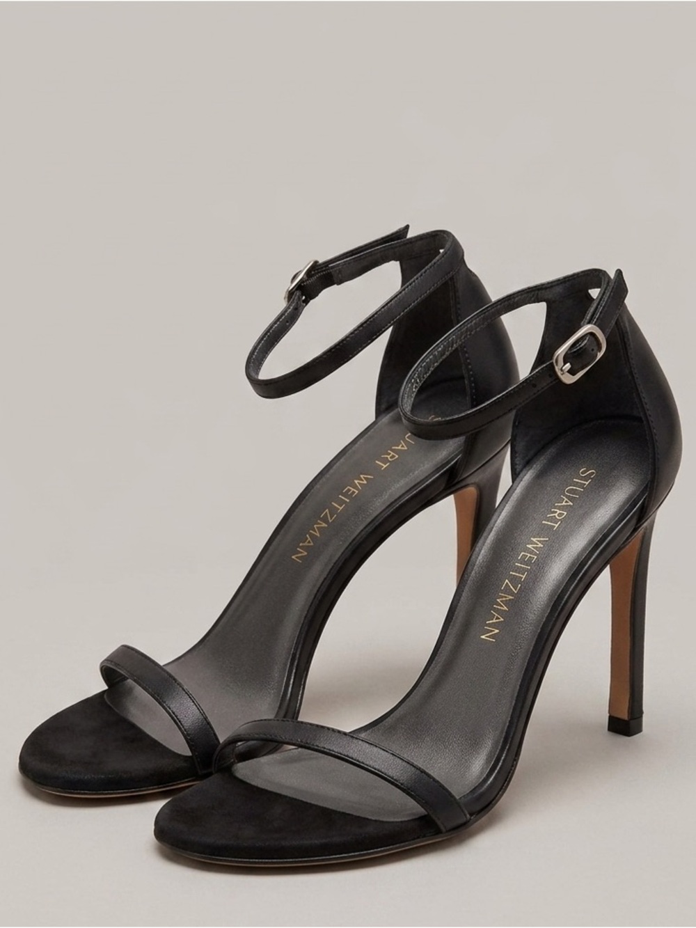 Stuart Weitzman Simple Black Leather Minimalist Strappy Heels Size 6